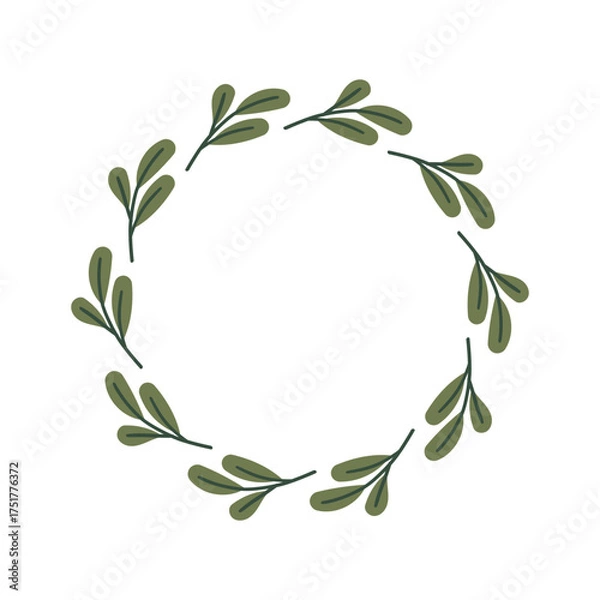 Obraz Christmas floral wreath with holly, mistletoe, spruce branches isolated on white background. Vector holiday illustration. New year decoration.