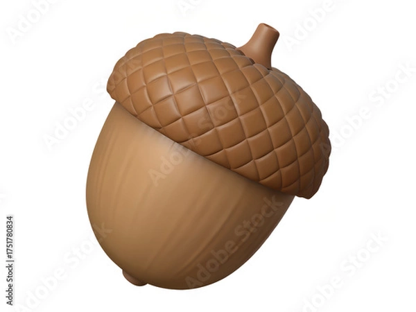 Obraz Detailed Acorn with Stem on White Background