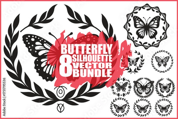 Fototapeta Butterfly Wreath Clipart Bundle