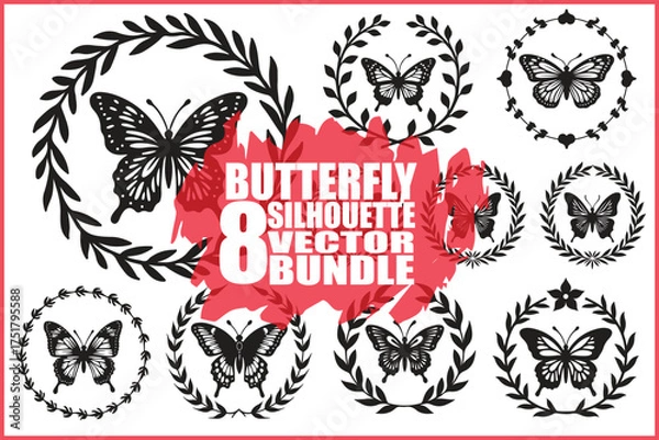Fototapeta Butterfly Wreath Clipart Bundle