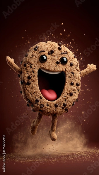 Fototapeta Happy Anthropomorphic Chocolate Chip Cookie Character