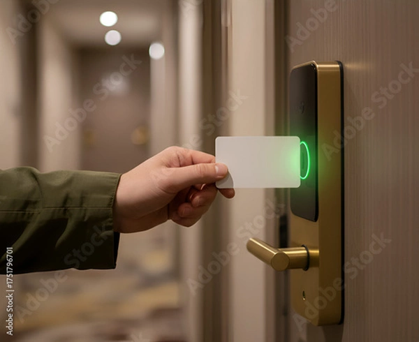 Obraz The hotel door lock system works with smart card sensor.

