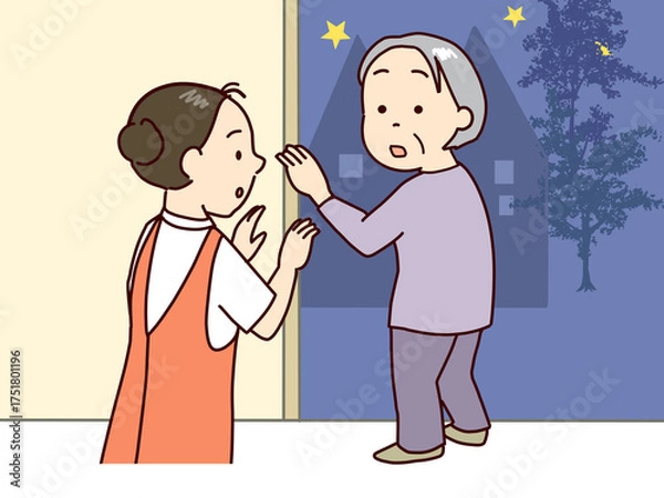 Obraz 認知症　徘徊、出かけようとする高齢者