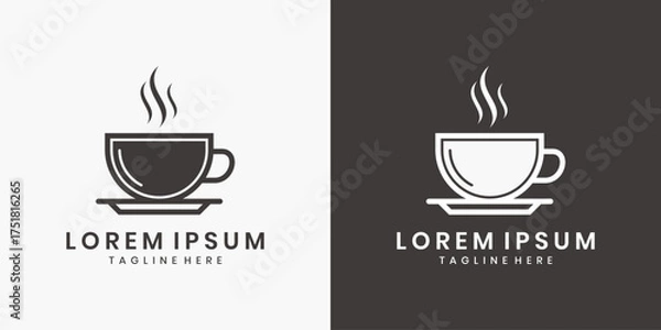 Fototapeta Minimalist coffee cup logo design with steam, Cafe and beverage brand