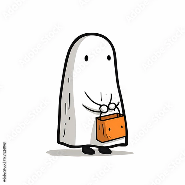Obraz Cartoon ghost holding a bag The ghost is ready for a costume party or trick-or-treating A playful image for Halloween