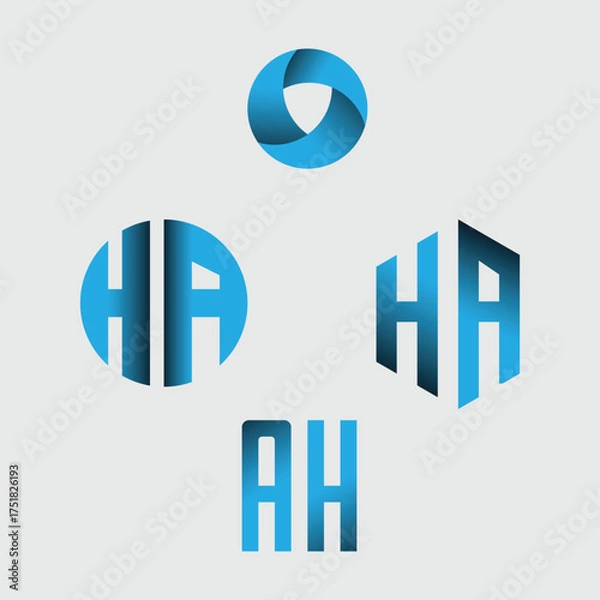 Fototapeta Blue 3D business logo design with cube icon and text concept