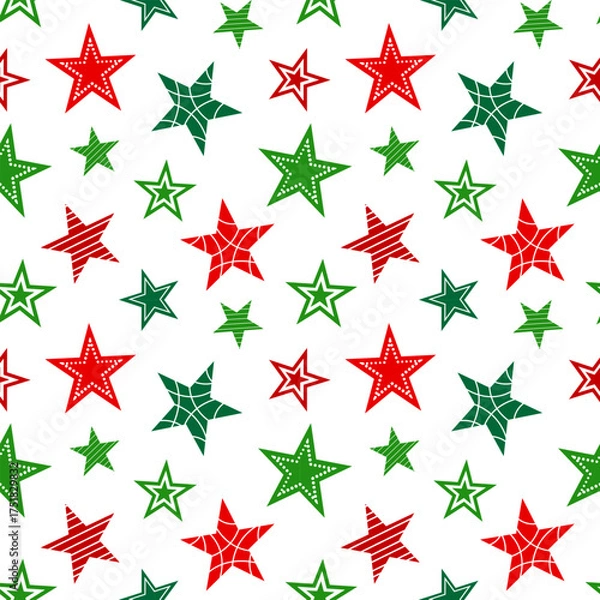 Obraz Seamless Christmas Stars Pattern on White Background