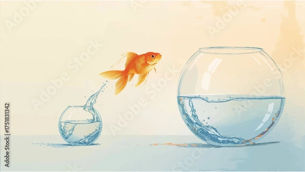 Fototapeta Leap of Growth: Goldfish Jumping from Small Bowl to Bigger Opportunity