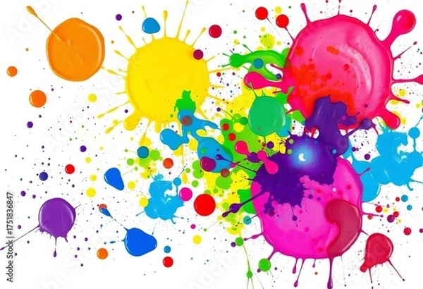 Fototapeta Vibrant paint splatters isolated on white background, creative, motion
