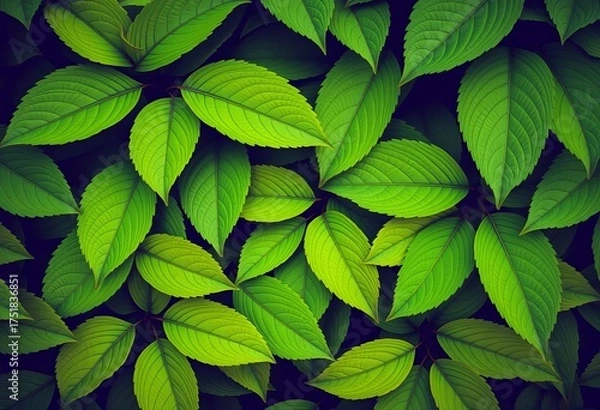 Fototapeta Vibrant green leaves arranged in a natural, overlapping pattern,  texture,  leaves background