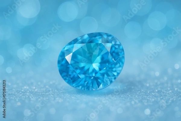 Obraz Sparkling Blue Gem: A mesmerizing close-up of a radiant blue gem, its facets catching the light to create a dazzling display of brilliance, evoking feelings of elegance and luxury.