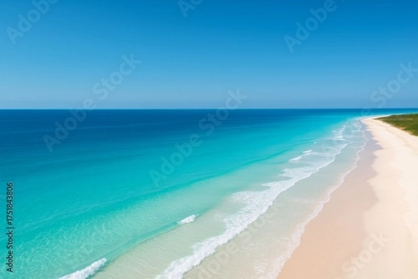 Obraz Turquoise Paradise: A sweeping aerial perspective captures the idyllic scene of an endless pristine shoreline meeting the vast, clear ocean.