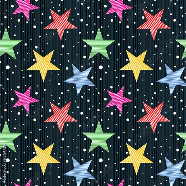 Obraz Colorful stars and lines seamless pattern