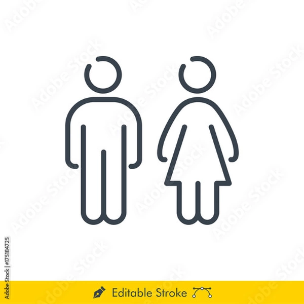 Fototapeta Simple Man and Woman (Gender) Icon / Vector - In Line / Stroke Design with Editable Stroke
