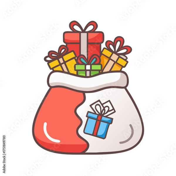 Fototapeta Cartoon sack filled with colorful gift boxes tied with ribbons for festive celebrations 
