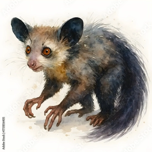 Obraz 아이아이, 좌측면, 수채화, jpeg (Aye-aye, left side view, water colour, jpeg)
