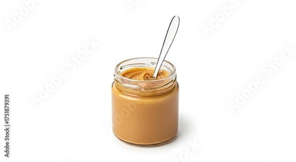 Fototapeta Creamy Peanut Butter in a Jar with a Spoon