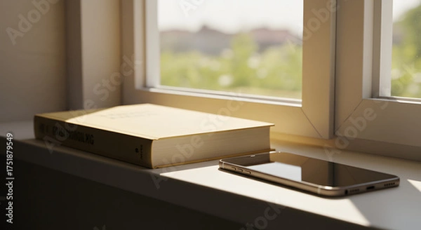 Obraz 따스한 햇빛이 스며드는 창가에서의 독서.