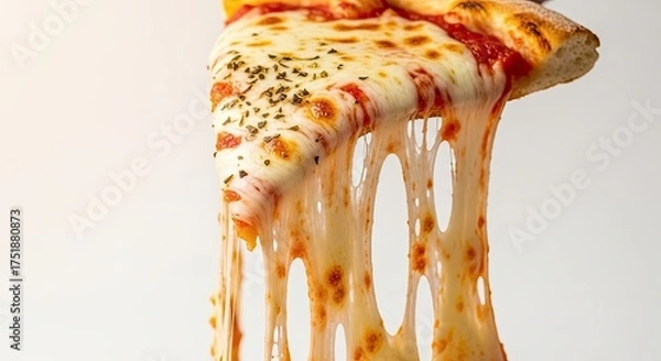 Fototapeta Delicious Mozzarella Pizza Slice with Stretched Cheese