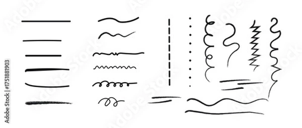 Fototapeta Rough Wavy Scribble Line Elements