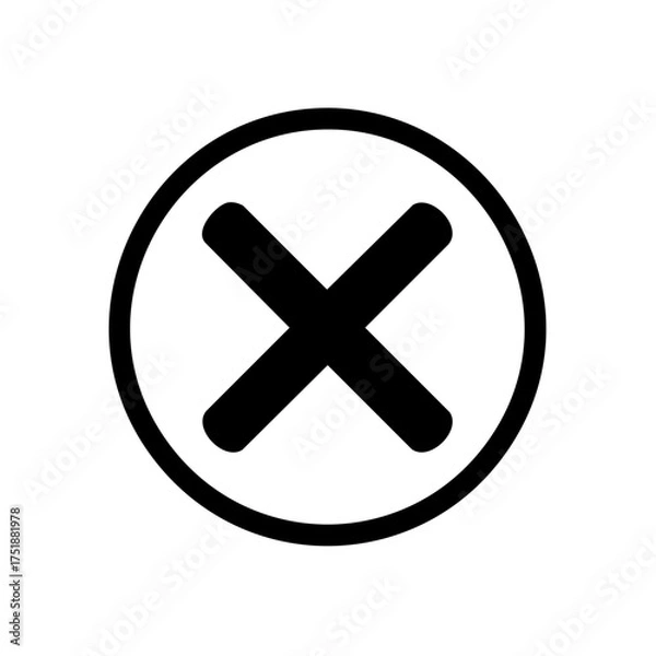 Obraz Black X mark within a circle icon. Symbol of cancellation, wrong, or negative.