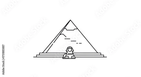 Obraz Stylized Egyptian Pyramid and Sphinx Line Art Illustration.