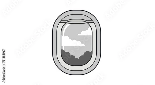 Fototapeta Airplane window view of clouds and landscape below.