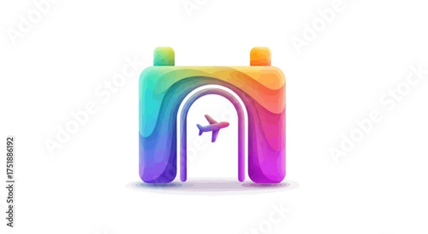 Obraz Colorful Archway with Airplane Silhouette Symbolizing Travel and Adventure.