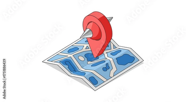 Obraz Red map pin icon placed on a stylized folded map.