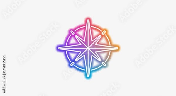 Fototapeta Colorful Neon Compass Rose Symbol for Navigation and Guidance.