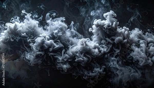 Fototapeta Dramatic Swirls of White and Gray Smoke Against a Dark Background Creating an Abstract Ethereal Effect with Hints of Light and Shadow For Visual Impact