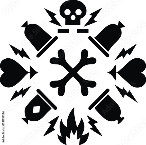 Fototapeta Black and white skull and crossbones vector icon set