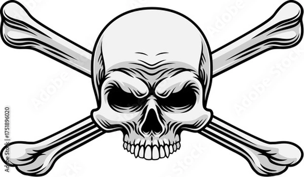Fototapeta A skull and crossbones pirate crossed bones jolly roger design in a vintage retro woodcut style