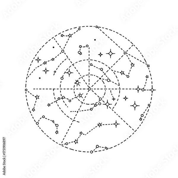 Obraz Celestial Map of Constellations and Stars in Circular Design.