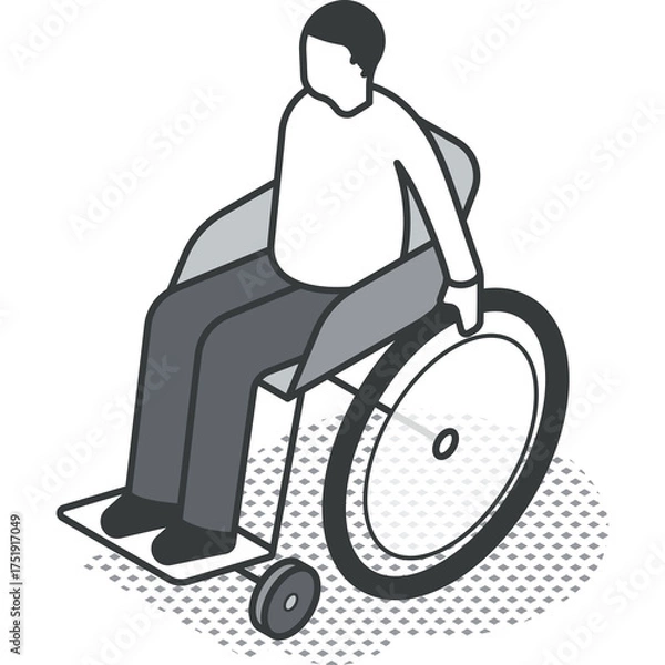 Fototapeta Isometric Illustration of a Person in a Wheelchair Against a Transparent Background Representing Healthcare and Accessibility