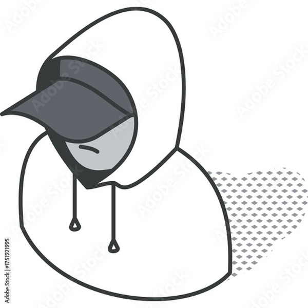 Obraz Isometric Person Wearing Hood and Cap with Eyes Closed and Shadow Isolated on White Background