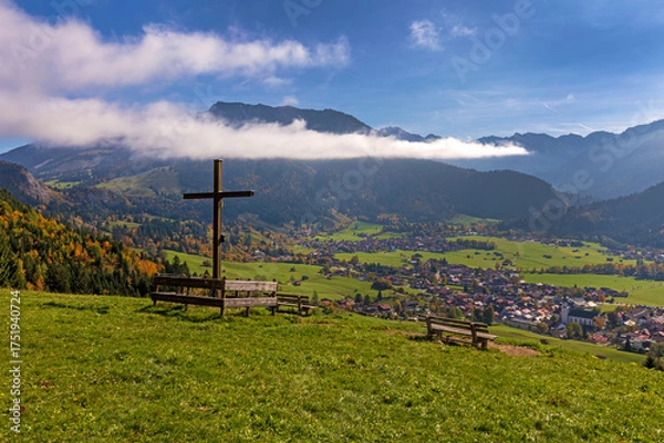Fototapeta Bad Hindelang - Ortsansicht - wandern - Herbst - Allgäu