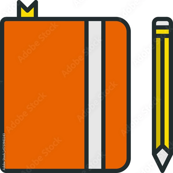 Obraz Orange Notebook With Yellow Pencil And Bookmark On Transparent Background Representing Blogging And Organization Tasks