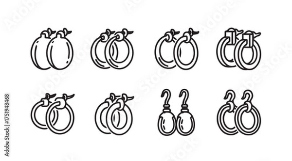 Obraz Collection of eight distinct hand drawn earring designs for fashionable accessories and jewelry concepts vector