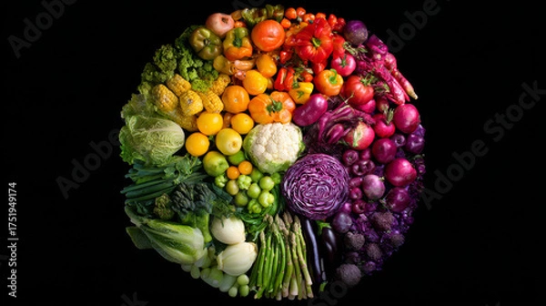 Obraz Top view of vibrant vegetables on a dark background, showcasing their natural beauty 