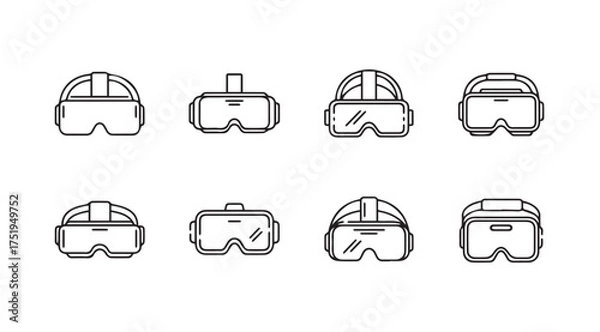Obraz Collection of virtual reality vr headsets diverse designs outline style technology vector