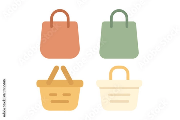 Fototapeta Colorful collection of shopping bags and market baskets for retail and e-commerce design