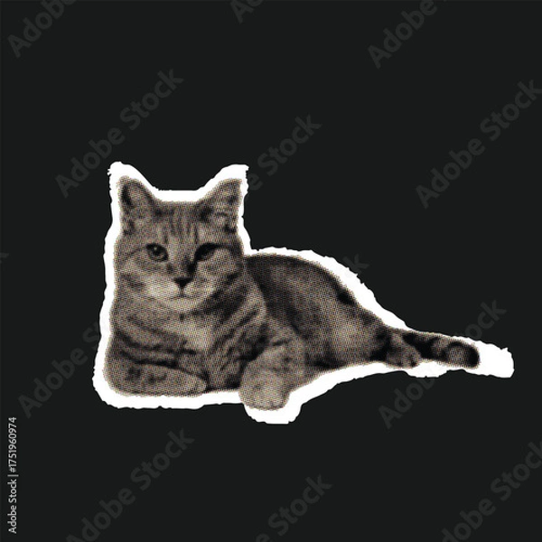 Obraz Relaxed Tabby Cat Lying Down - Halftone Pop Art Style