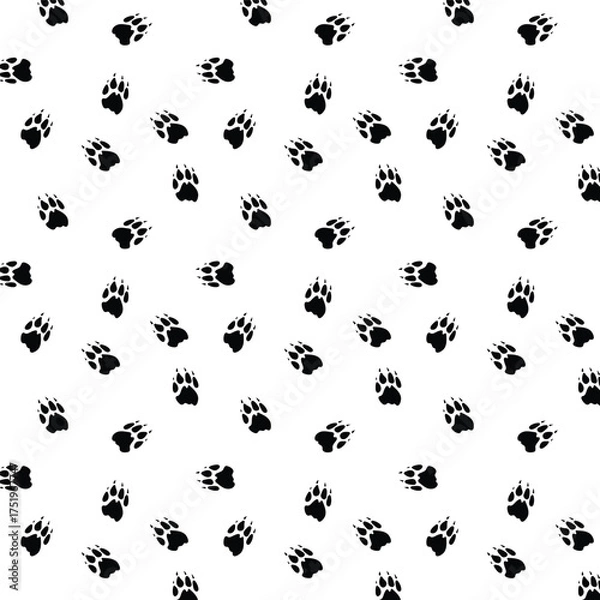 Fototapeta Lion footprint seamless pattern with black color on a transparent background