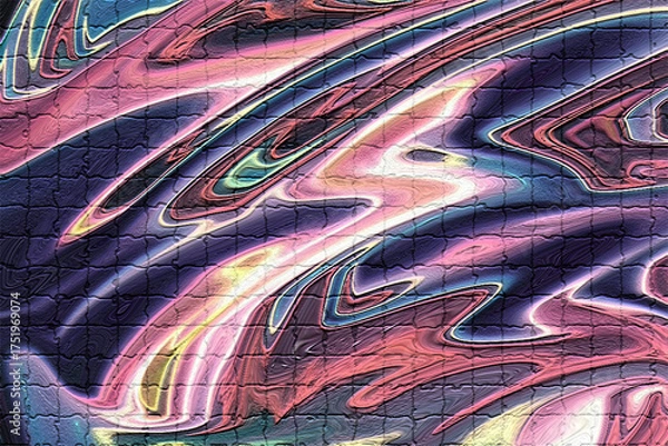 Obraz Abstract swirling pink purple and blue liquid effect on textured brick wall background image photo