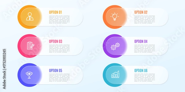 Fototapeta infographic labels with icons 6 options, liquid glass style