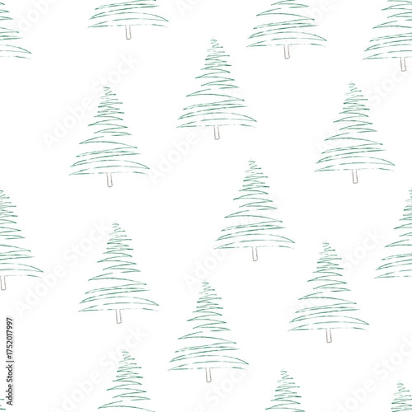 Fototapeta A cute seamless pattern with hand-drawn Christmas trees. Perfect for printing, packaging, wallpaper, children's design, holiday backgrounds, and New Year's greetings.