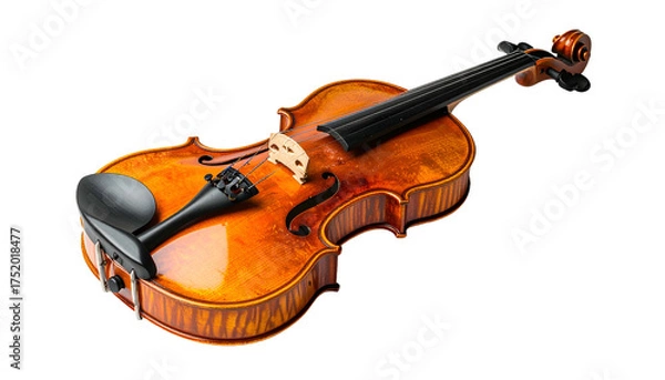 Fototapeta Detailed shot of a wooden violin, gleaming and poised
