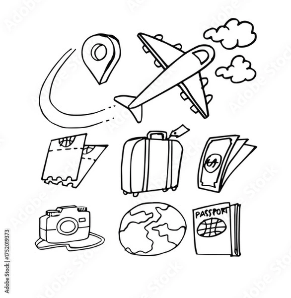 Obraz travel icon set hand drawn sketch vector illustration