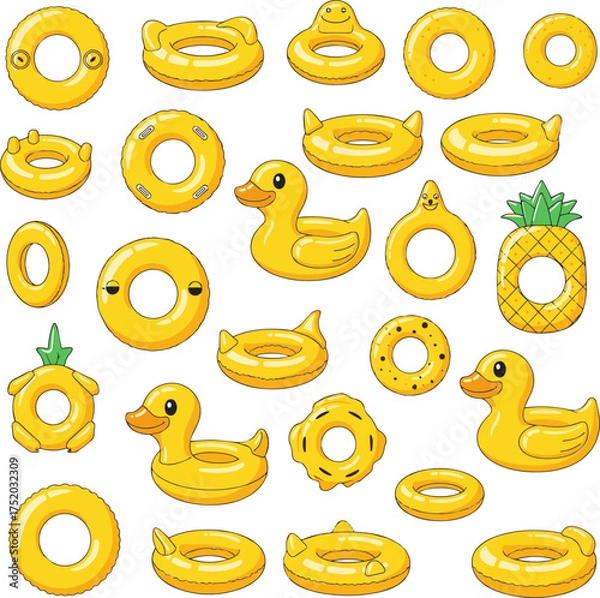 Obraz Create a kinds of deferent yellow swim ring vector art with white background..